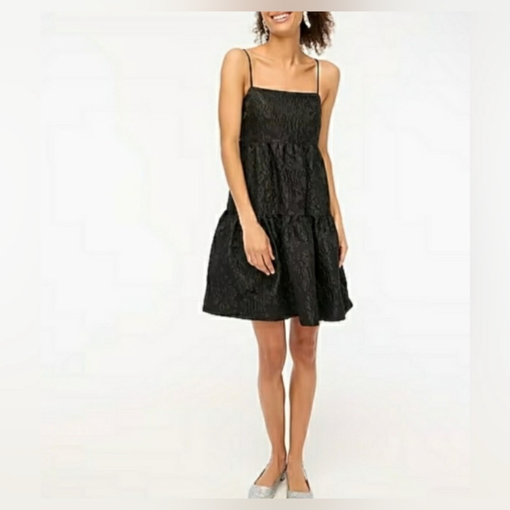 Jacquard strappy tiered mini dress